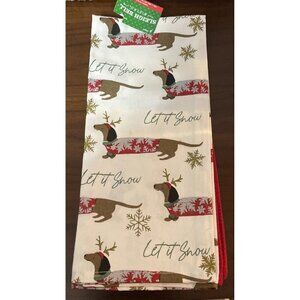 Sleigh Bell Bistro Dachshund Dog Let It Snow Christmas Kitchen Towel Set‎ NEW